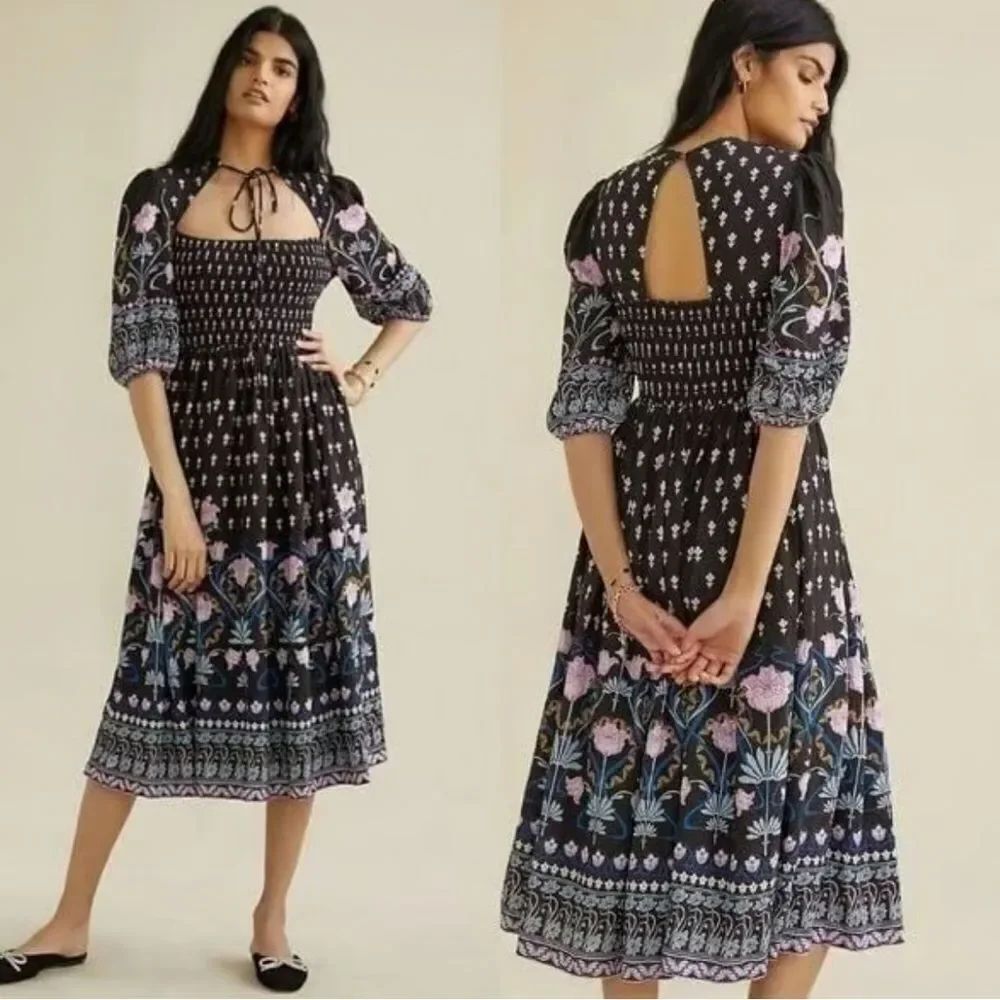 Anthropologie Dasha Smocked Floral Midi Dress